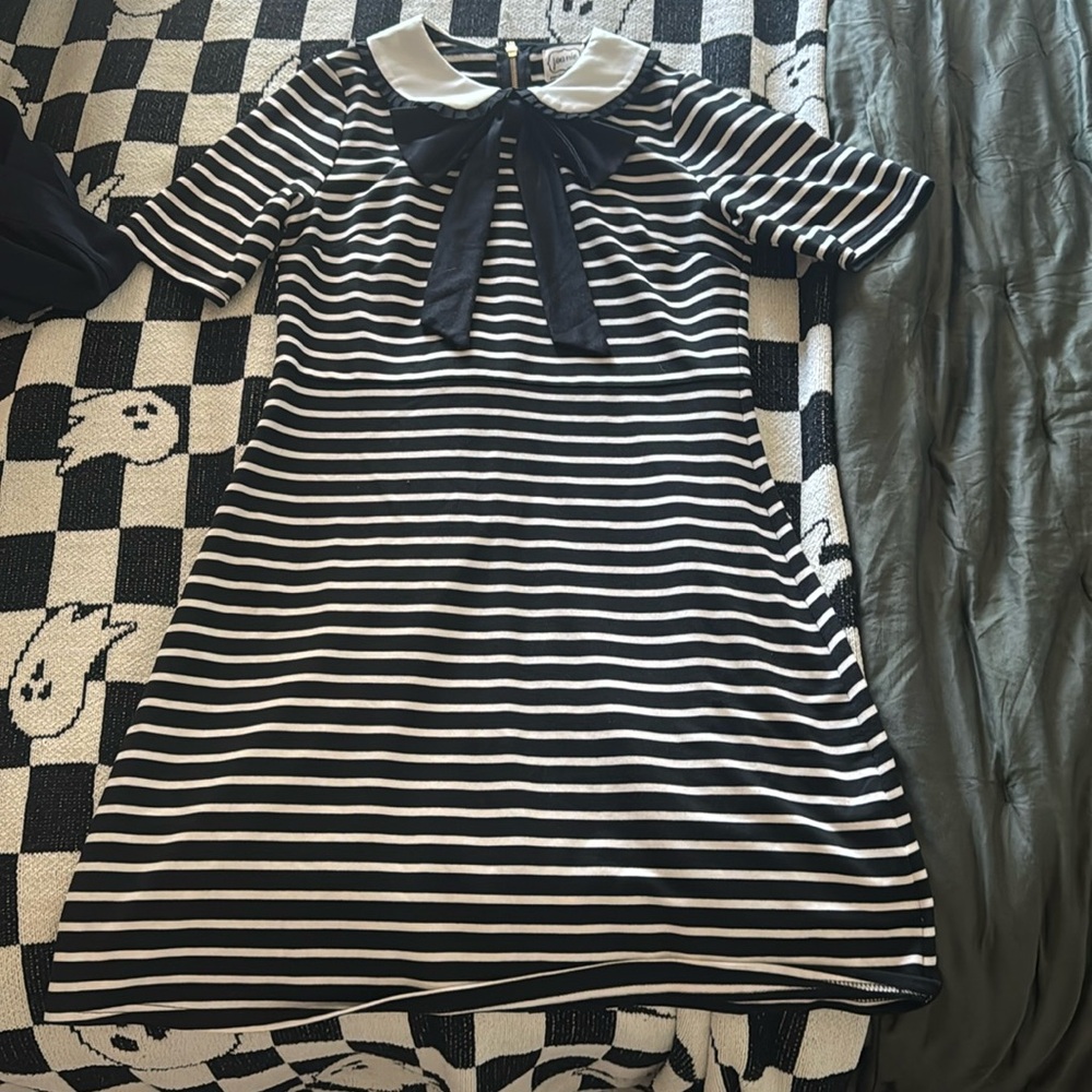 Striped collared a line dress